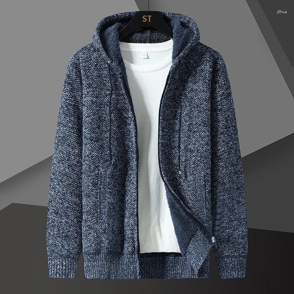 Suéteres para hombres Hombres Otoño Invierno Punto Cardigan Abrigo 2023 Sudaderas con capucha de lana Cremallera Slim Fit Sólido Grueso Chaqueta cálida Abrigo 4XL-M