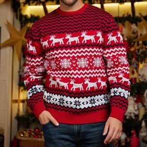 Heren Truien Heren Basic Truien Ruimvallend Sneeuwvlok Elandpatroon Gehaakte truien Lange mouw Kerststijl Ronde hals Vakantie-outfit