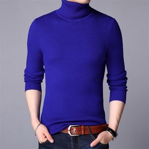 Heren truien mannen merk hoge nek gebreide pullover bodem shirt aankomsten mannelijke mode casual slanke massieve kleur stretch wol sweater 220928