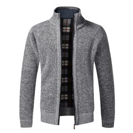 Herentruien mannen Cardigan Sweater 2023 Herfst Winter Warm vaste kleurstand Kraag Fleece Zipper gebreide jasjas Coat Casual Clothing 230814
