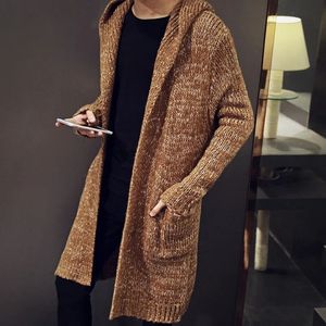 Pulls pour hommes Hommes Cardigan Pull Mode coréenne Slim Fit Long Manteau avec capuche Streetwear Brown Petite taille 231118
