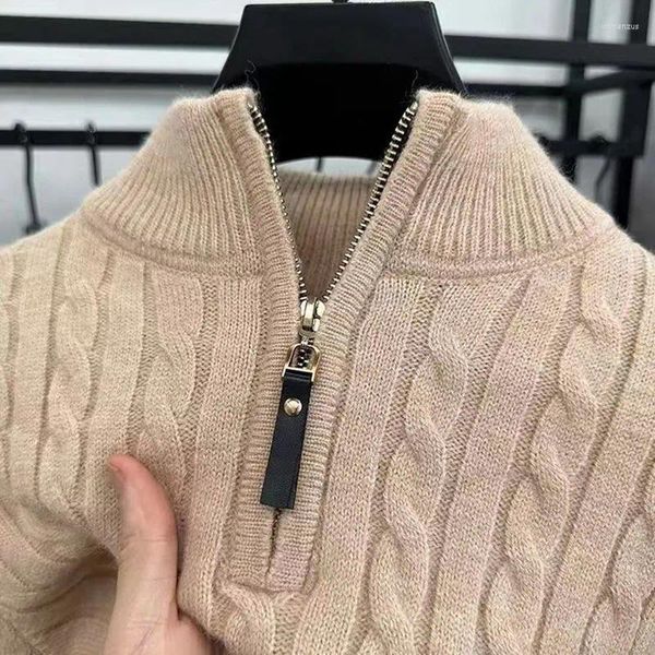 Suéteres para hombres Hombres Cashmere Mezcla Suéter Otoño Invierno Suave Cálido Jersey Jumper Hombre Pull Homme Hiver Jersey Medio Cuello Alto Cremallera