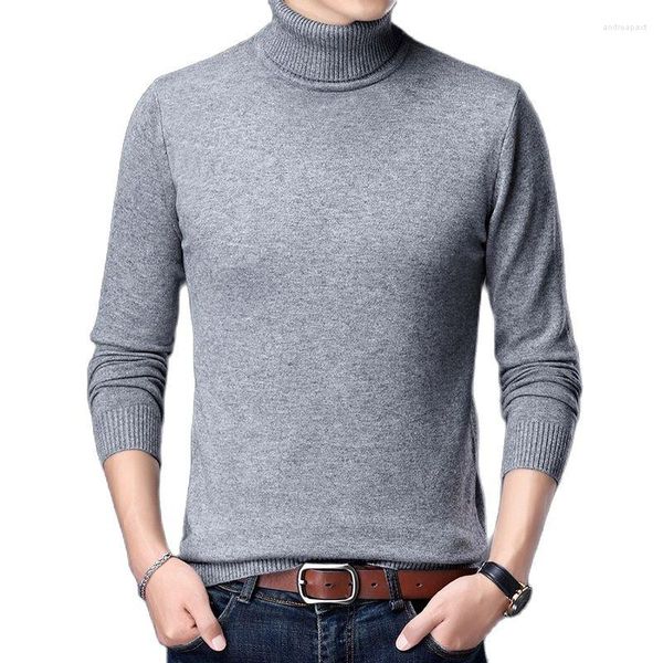 Suéteres para hombre, suéter de cuello alto de punto informal para hombre, suéter básico ajustado de marca de invierno 2023, Tops térmicos de manga larga para hombre