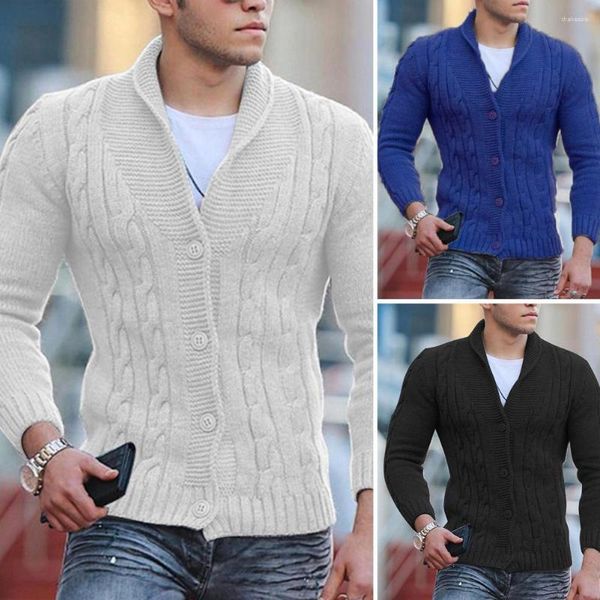 Pulls pour hommes Manteau pour hommes Cardigan tricoté élégant Pull à simple boutonnage avec texture torsadée Slim Fit Design résistant au froid