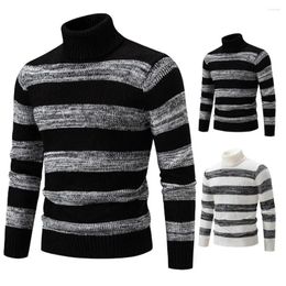 Herensweaters Heren Herfst Winter Trui Gestreept Colorblock Gebreid Hoge kraag Nekbescherming Elastische trui Dik Warm