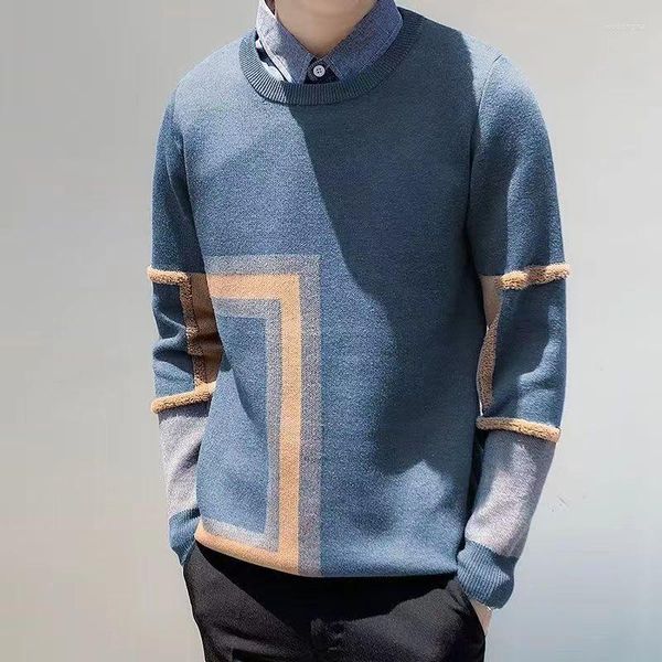 Suéteres para hombres, suéter falso de manga larga para dos hombres, suéter de diseño de moda de otoño e invierno, camiseta elegante, ropa masculina de estilo coreano