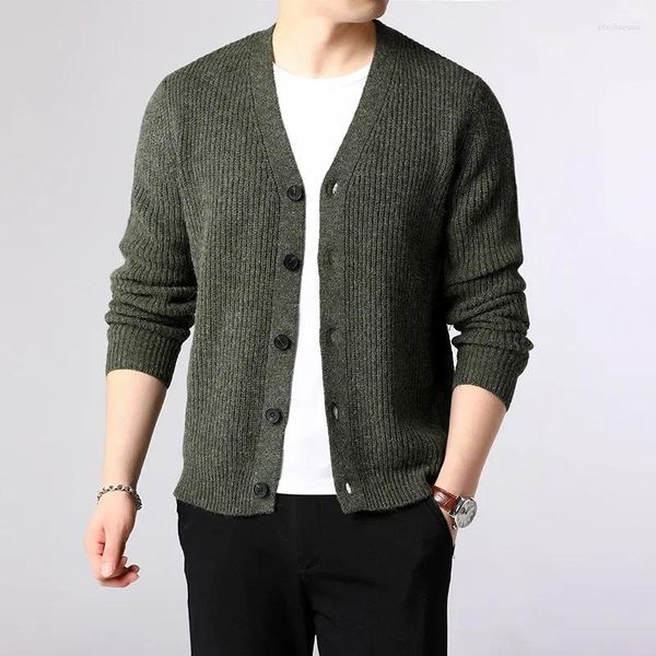 Pulls pour hommes Hommes Vert Cardigan Tricoté Plus Taille À Manches Longues Bouton Up Top Garçons Tricots Pull Tricot Vêtements De Sortie D'hiver XXXL