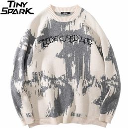 Heren Truien Heren Hip Hop Streetwear Gebreide Trui Trui Borduren Trui Herfst Harajuku Katoen Casual Trui Zwart Wit 220921