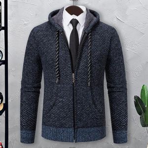 Suéteres para hombres Hombres Chaqueta con capucha Suéter de punto Cárdigans acogedores con forro de felpa Bolsillos con cremallera para otoño informal Otoño Invierno