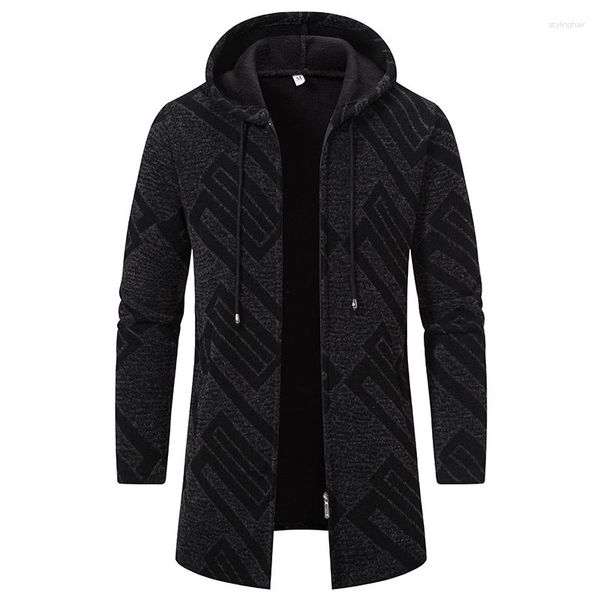 Pulls pour hommes hommes à capuche longs cardigans pullcoats hiver polaire chaud mode mâle noir outwear décontracté 4x