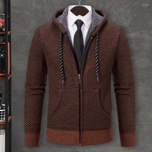 Pulls pour hommes Hommes Pull en tricot Cardigans à capuche confortables avec doublure en peluche Poches à glissière pour décontracté automne hiver tricots chauds