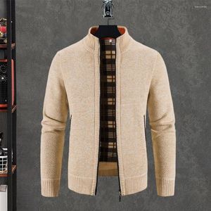 Pulls pour hommes Hommes Pull en tricot épais Cardigan d'hiver tricoté avec col montant Manches élastiques Fermeture à glissière Doux Chaud pour l'automne