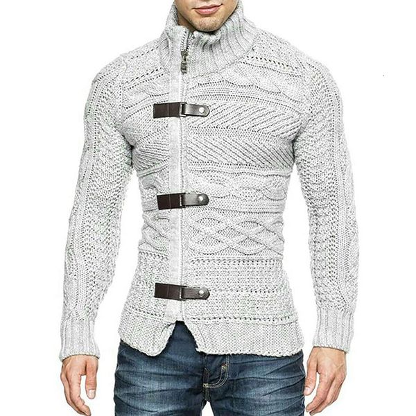 Hommes Chandails Hommes Tricoté Cardigan Pull Mode Bouton Automne Hiver Mâle Slim Fit Chaud Tricot Chandails Casual Col Roulé Fermeture Éclair Chandail 230807