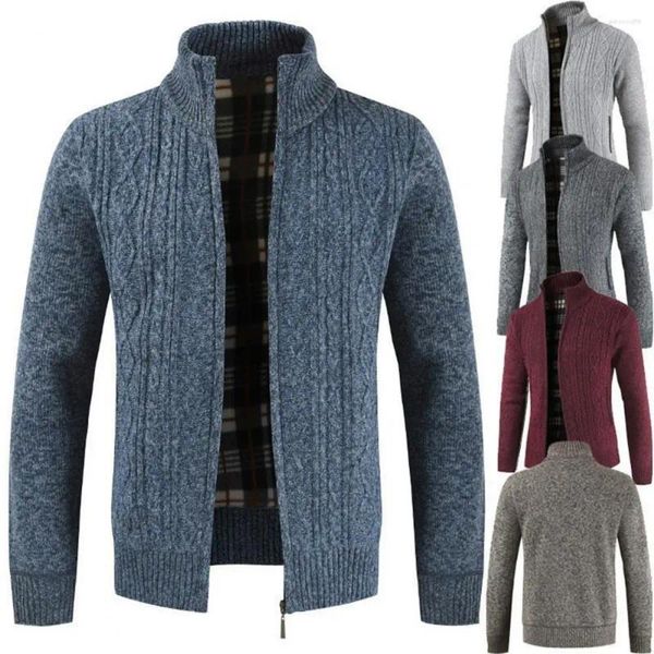 Suéteres para hombres Hombres Suéter de punto Chaqueta Slim Fit Cardigan Abrigos casuales Color sólido Punto de punto engrosado Crochet Stand Collar Coat