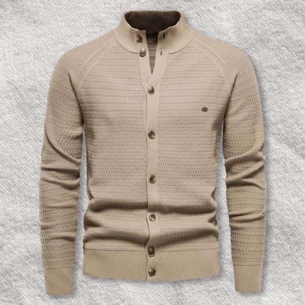 Hommes chandails hommes tricot Cardigan formel élégant tricots Slim Fit simple boutonnage Cardigans avec col montant pour l'automne