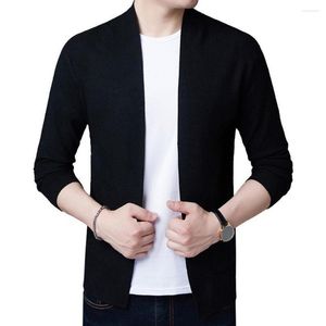 Suéteres masculinos hombres tejiendo cárdigan con elegantes cárdigans de punto con bolsillos para primavera otoño ropa casual sótana suéter de color sólido