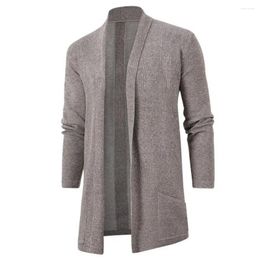 Suéteres para hombres Hombres Abrigo de punto Cardigan simple Color sólido con bolsillos de solapa Otoño Manga larga para longitud media