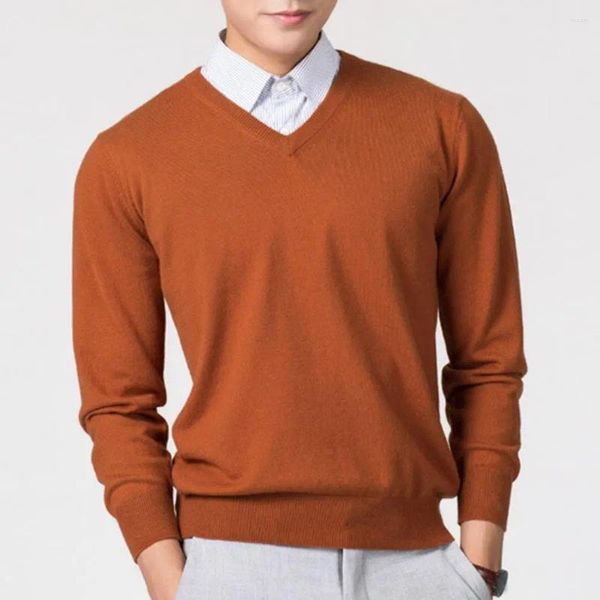 Pulls pour hommes tricot à tricot pour hommes en V Couleur continue Couleur solide Slim Fit Tricswear épais pull-tir pour l'automne Hiver Confort chaud