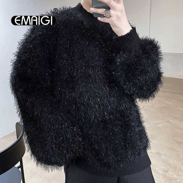 Pulls pour hommes Hommes Longs Cheveux Épais Lâche Casual Pull Pull Mâle Femme Couple Streetwear Vintage Mode Noir Blanc Pull Tricoté J231012