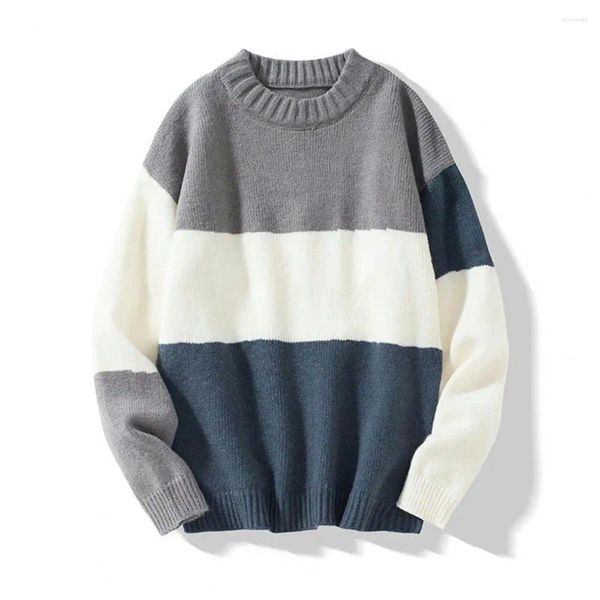 Pulls pour hommes Hommes Loose Cut Pull Colorblock tricoté avec col rond à manches longues épais pull élastique pour automne hiver mi