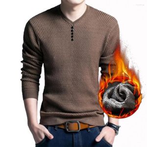 Ponts pour hommes Pullor Sweater élégant en V-Neck Knitwear Fleep Flecece Bouton Bouton décor Couleur solide pour l'hiver d'automne