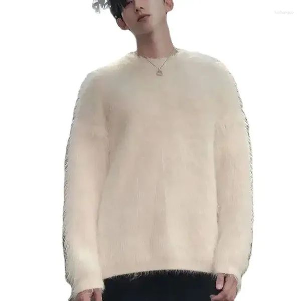 Suéteres para hombres Hombres Jersey Suéter de cuello alto 2024 Estilo coreano Moda Blanco Casual Mantener cálido Fleece Punto