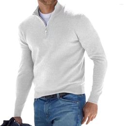 Suéteres para hombre, suéter grueso con cremallera de un cuarto, suéter de manga larga, sudaderas holgadas informales, Top de Color sólido cálido, ropa para hombre