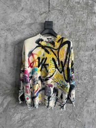 Pulls pour hommes pull en détresse graffiti aléatoire surdimensionné 230731