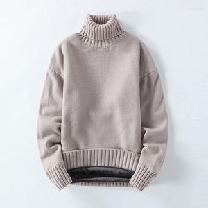 Herentruien heren 2022 herfst en winter Koreaanse turtleneck trui solide kleurbasis plus fluweel warme pullover trendy