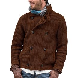 Suéteres para hombres Cárdigan de punto de doble botonadura para hombres Otoño Retro Invierno Color sólido Suéter de manga larga de punto de alta calidad 221128