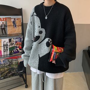 Herentruien Hiphop Streetwear Harajuku Sweater Crew Neck Retro Japanse anime Bear Sweater paar Gebreide Fallwinter Warm pullover 221119