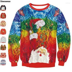 Suéteres para hombres, hombres, mujeres, Papá Noel, suéter de Navidad feo, estampado divertido en 3D, otoño, cuello redondo, fiesta, puente de Navidad, Tops, pareja