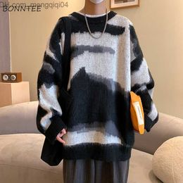 Sweaters masculinos suéter estampado para hombres Cuerpo largo de manga larga Corbitoso otoño e invierno Fashion Corea Hombre Rope Knitwear suelto Z230814