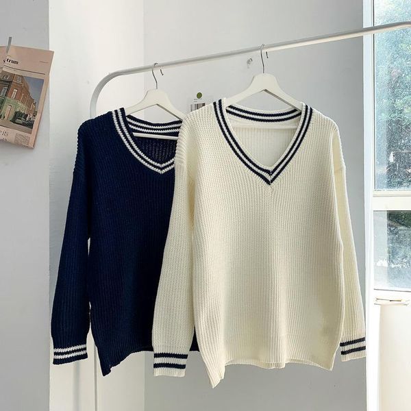 Pulls pour hommes Pulls pour hommes Hommes Rayé Col V Tricoté Automne Simple Style Coréen Ulzzang Harajuku Mode Casual All-Match Couples