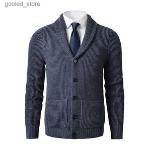 Pulls pour hommes Cardigan à col châle pour hommes Pull Slim Fit Câble Tricoté Boutonné Pull en laine mérinos avec poches Q231026