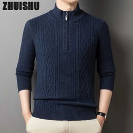 Suéter masculino outono inverno moda zíper meia gola alta suéter masculino ropa hombre quente malha pulôver malha pull homme top j231220