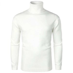 Herentruien Heren Turtleneck pullover Sweater Casual Slanke lange mouw Slim Fit Basis gebreide thermische tops vaste jumper Xmas gebreide Wit J231220