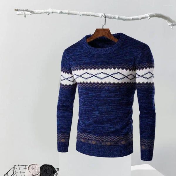 Suéteres para hombres Hombres Slim Fit Suéter Primavera Otoño Estampado geométrico Estilo étnico Cálido de punto para otoño / invierno