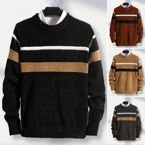 Herentruien mannen slanke fit trui stijlvol gestreepte print patchwork lange mouw pullover gebreide tops voor de herfst winter
