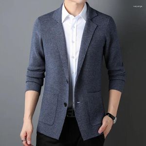 Pulls pour hommes Hommes Super Fine Laine Mérinos Blazer Manteau 2024 Printemps Automne Tricoté Pure Homme Cardigan À Poitrine Simple