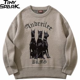 Suéteres para hombres Hombres Suéter 3 Doberman Perro Gráfico Streetwear Suéter de punto Hip Hop Retro Jersey Otoño Algodón Casual Suéter Hipster 230822