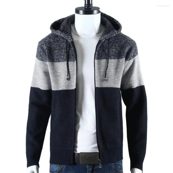 Suéteres masculinos chaqueta de suéter para hombres con capucha con capucha con capucha gruesa de manga larga de manga cálida de cierre de cárdigan invierno