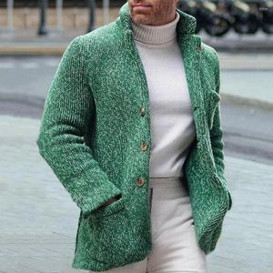 Pulls pour hommes Hommes Pull Veste Vintage Stand Col Cardigan Manteau Casual Simple Boutonnage Manches Longues Poches Slim C