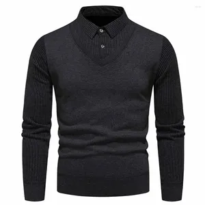 Herensweaters Heren trui-outfit Bijpassende stijlvolle zakelijke gestreepte reverspullover met slanke pasvorm Zacht voor herfst/winter