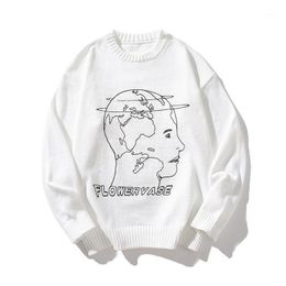 Hommes chandails hommes pull rétro coton pull 2021 automne hiver mode décontracté ample à manches longues Hip Hop Streetwear Harajuku