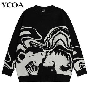 Sweaters voor heren Sweater schedel oversized lange mouwen tops gothic y2k streetwear winter pullovers gebreide vintage jumper mode harajuku kleding j230806