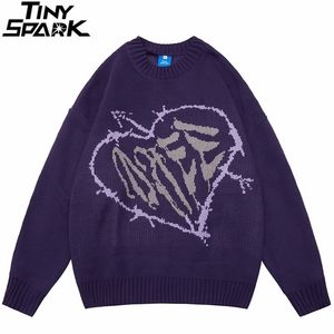 Pulls pour hommes Pull Streetwear Heart Graphic Pull tricoté Hip Hop Vintage Pull Automne Coton Harajuku Rétro Pull Violet 220928