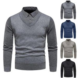 Herensweaters Herensweater Gestreepte revers met knoopdetail Herfst/winter Zakelijke stijl Trui Slim Fit Gebreid Zacht Warm