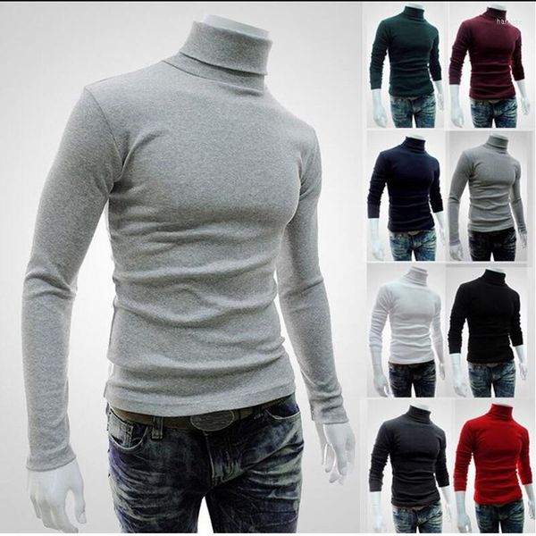 Maglioni da uomo Maglione da uomo Dolcevita Pullover 2022 Moda Tinta unita Maglieria sottile 8 Abbigliamento elastico Nero Stile manica rossa Lana