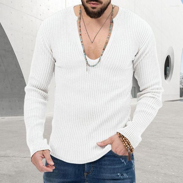 Pulls pour hommes Pull pour hommes Col en V Col en V élégant Slim Fit Pull tricoté doux avec texture rayée Chemise quotidienne